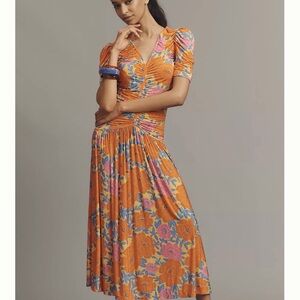 Farm Rio x Anthropologie Short-Sleeve V-Neck Ruched Midi Dress